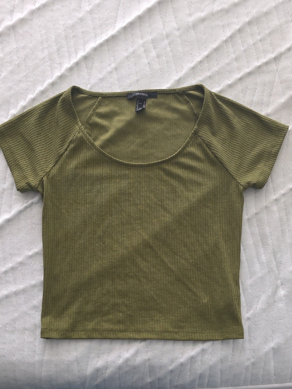 Forever 21 Olive Scoop Neck Ribbed Short Sleeve Top